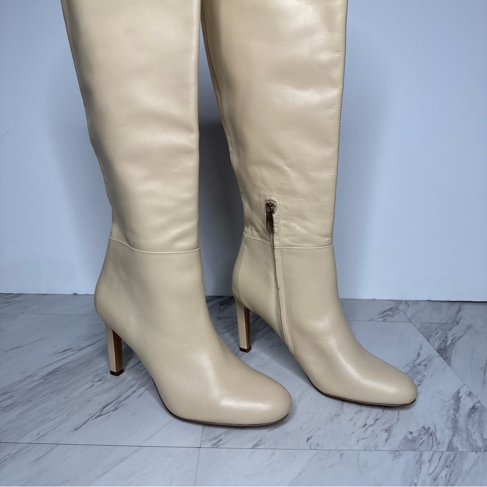 Sam Edelman Shauna Eggshell Leather Tall Heeled Boots 7 1/2 M - Picture 11 of 16